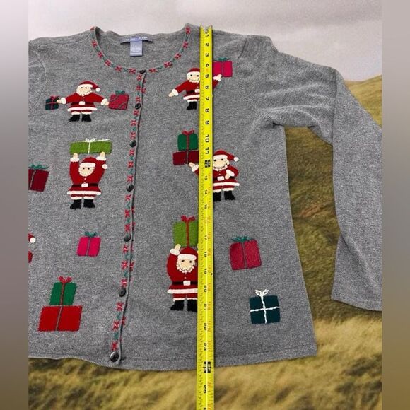 Novelty Christmas Santa Holiday Retro Embroidered Cardigan Jacket - Picture 7 of 10